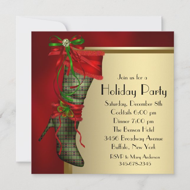 Invitación Medias de Navidad Rojas Medias Rojas de Navidad Do (Anverso)