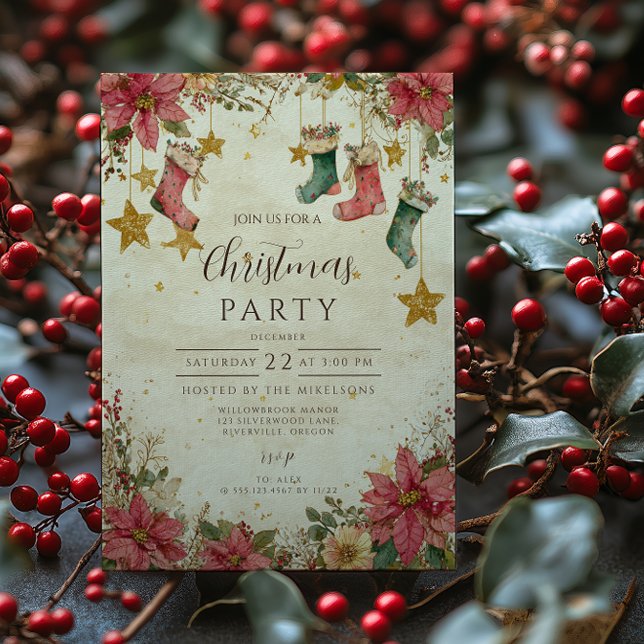 Invitación Medias Rústicas y Flores de Pascua Navidad (Subido por el creador)