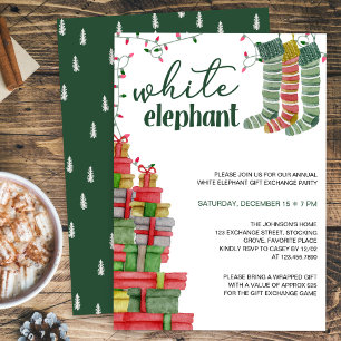 Invitación Medias y regalos de elefante blanco para las fiest