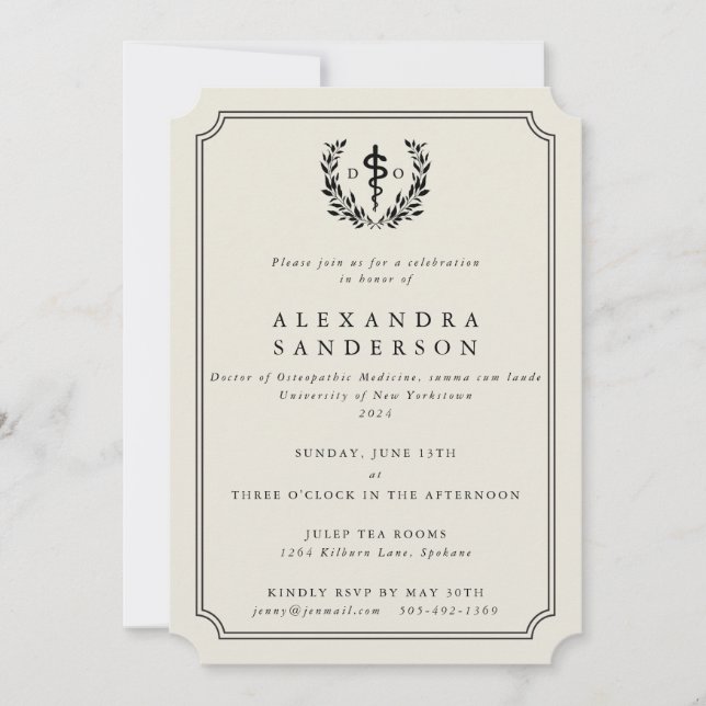 Invitación Médica crema de la graduación de la medicina osteo (Anverso)