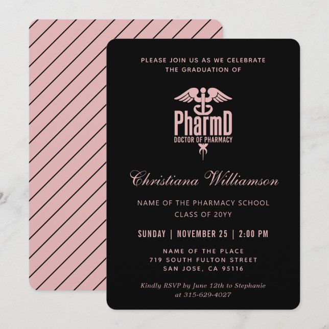 Invitación Médica de Farmacia PharmD Graduación (Anverso / Reverso)