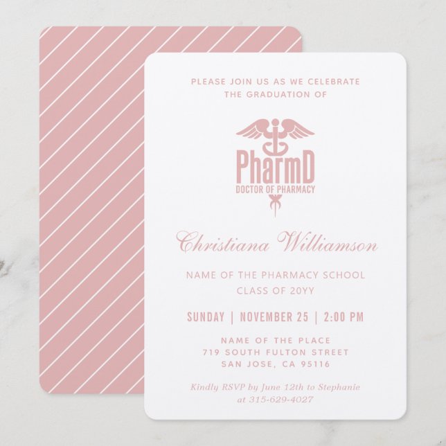 Invitación Médica de Farmacia PharmD Graduación (Anverso / Reverso)