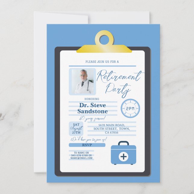 Invitación Médica de Jubilación Almohadilla de Receta Fiesta  (Anverso)
