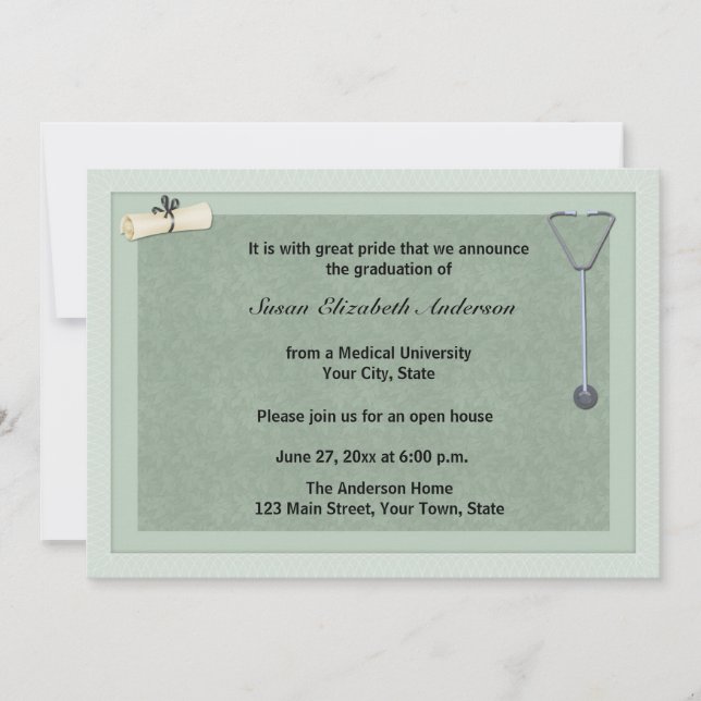 Invitación médica de la graduación del verde del (Anverso)