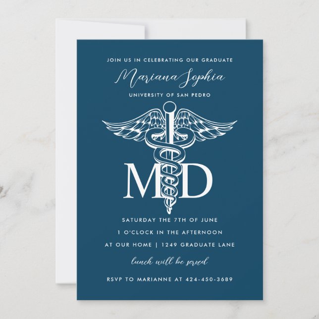 Invitación MÉDICA de Medicina Graduada Personalizado Color (Anverso)