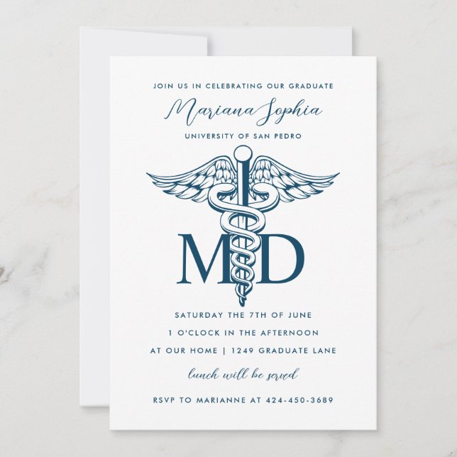 Invitación MÉDICA de Medicina Graduada Personalizado Color (Anverso)