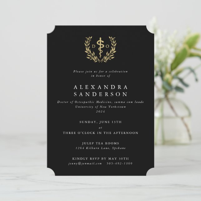 Invitación Médica de Osteopatía de Medicina Negra/Oro (Anverso de pie)