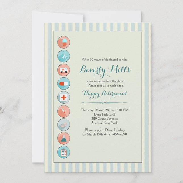 Invitación médica del fiesta de retiro común (Anverso)