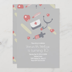 Invitación Médica Enfermera Fiesta de Cumpleaños Patrón médic