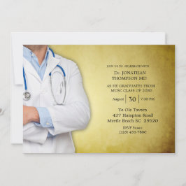 Invitación Médica Graduación Partido Oro Abrigo Blanco