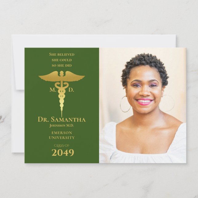 Invitación Médica médico MD RN Enfermero Graduado Foto VERDE (Anverso)