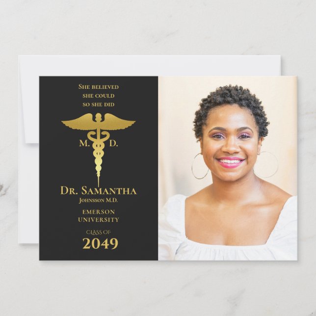 Invitación Médica médico MD RN Graduación de enfermeras Foto  (Anverso)