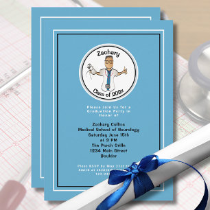 Invitación Médica Personalizado médico para su graduación azu