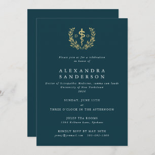 Invitación Médica verde azulado/Oro de Medicina Osteopática G