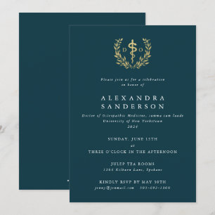 Invitación Médica verde azulado/Oro de Medicina Osteopática G