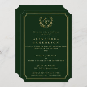 Invitación Médica Verde/Oro de Medicina Osteopática Grad Inv