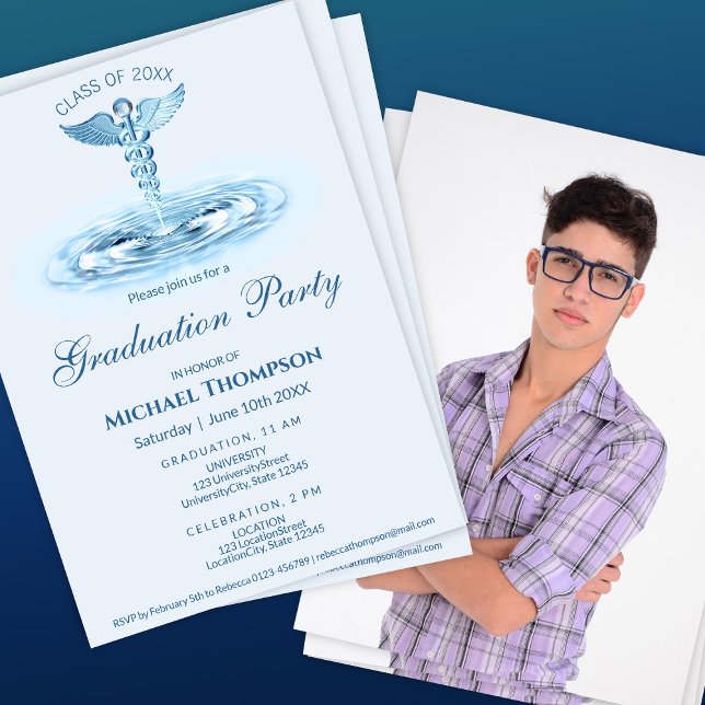 Invitación Medical Blue Water Ripples Graduation | Photo (Subido por el creador)