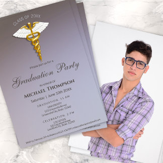 Invitación Medical Gold Caduceus Graduation Party | Photo