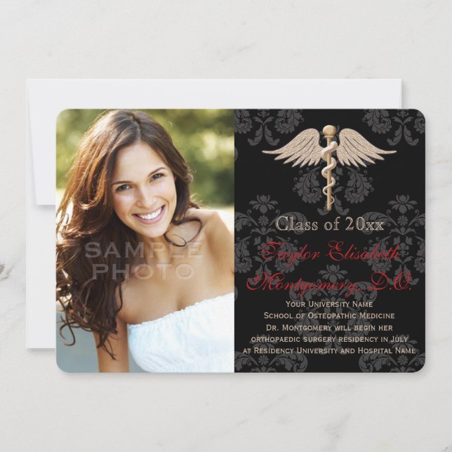 Invitación Medicina osteopática roja DO Graduación escolar (Anverso)