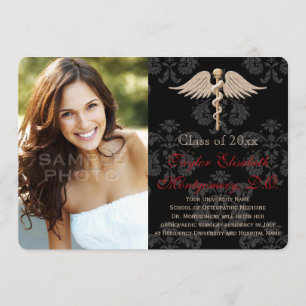 Invitación Medicina osteopática roja DO Graduación escolar