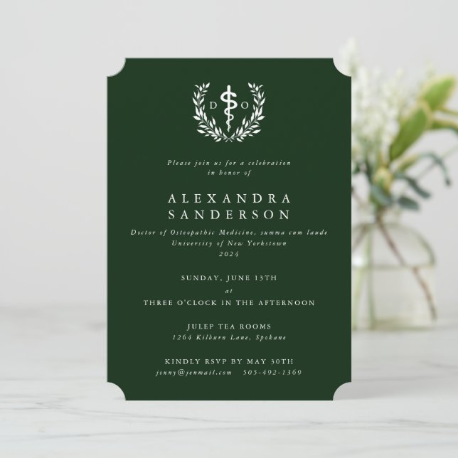 Invitación Médico de Verde Oscuro de Medicina Osteopática (Anverso de pie)