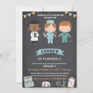 Invitación Médico Personal Cumpleaños Médico Infantil Fiesta 