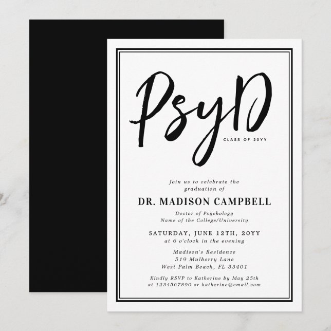 Invitación Médico PsyD Del Partido De Graduación De Psicologí (Anverso / Reverso)