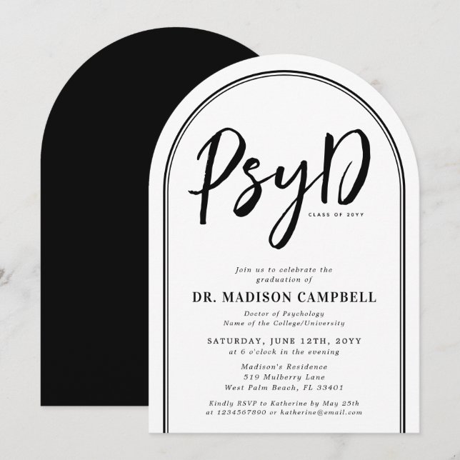 Invitación Médico PsyD Del Partido De Graduación De Psicologí (Anverso / Reverso)