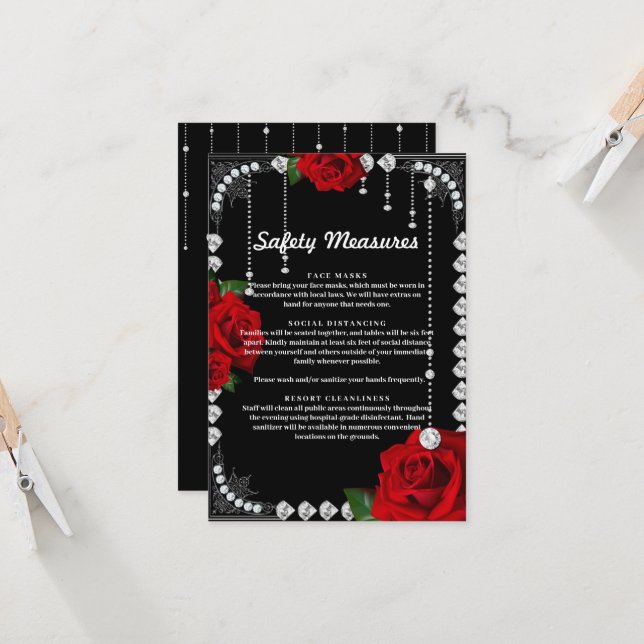 Invitación Medidas De Seguridad De Las Rosas Rojas Románticas (Anverso/Reverso In Situ)