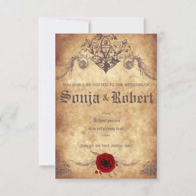 Invitación medieval adaptable del boda de la (Anverso)