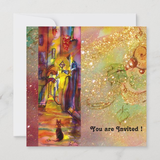 Invitación MEDIEVAL ALLEY POR LA NOCHE EN FLORENCIA, amarillo (Anverso)
