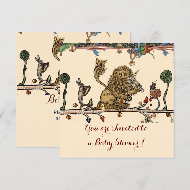 Invitación MEDIEVAL BESTIARIO MÚSICA violinista en Baby Showe (Anverso / Reverso)
