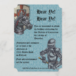 Invitación medieval del cumpleaños del caballero