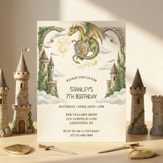 Invitación Medieval Dragon Castle Birthday Party