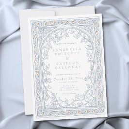 Invitación Medieval Fantasy Arch Blue & Gold Etching Wedding