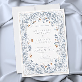 Invitación Medieval Fantasy Frame Blue & Gold Etching Wedding