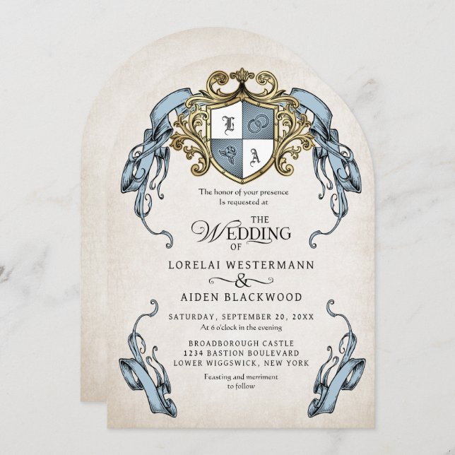 Invitación Medieval Fantasy Monogram Crest Wedding (Anverso / Reverso)