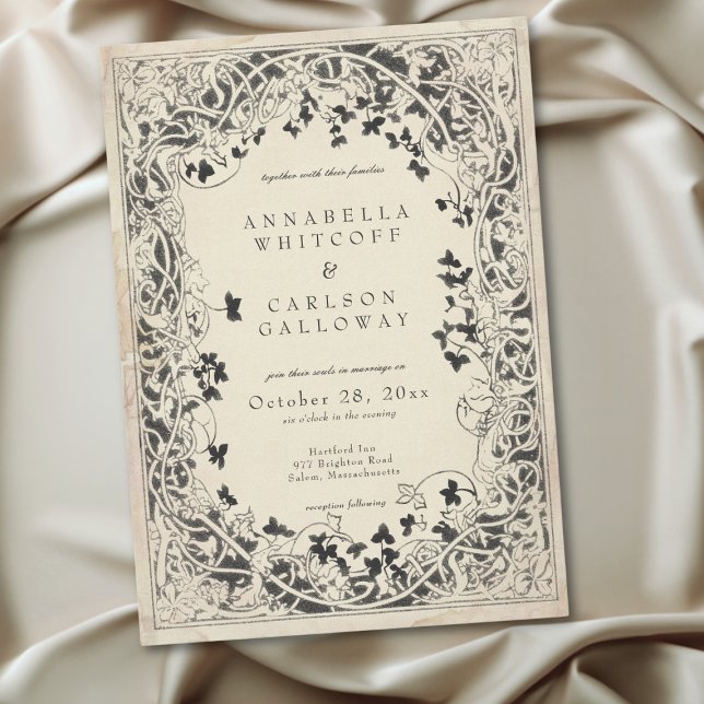 Invitación Medieval Fantasy Vintage Black Etching Wedding (Medieval Fantasy Vintage Black Etching Wedding Invitation)