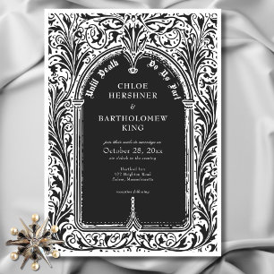 Invitación Medieval gótico blanco negro hasta Boda de muerte