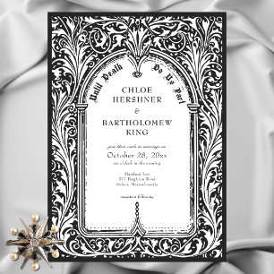 Invitación Medieval gótico blanco negro hasta Boda de muerte
