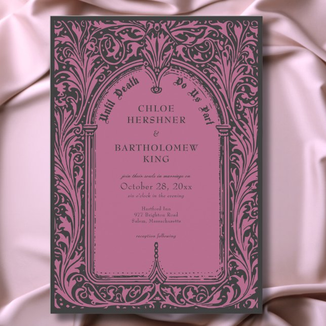 Invitación Medieval gótico negro de Borgoña hasta Boda de mue (Gothic Black Burgundy Medieval Until Death Wedding Invitation)