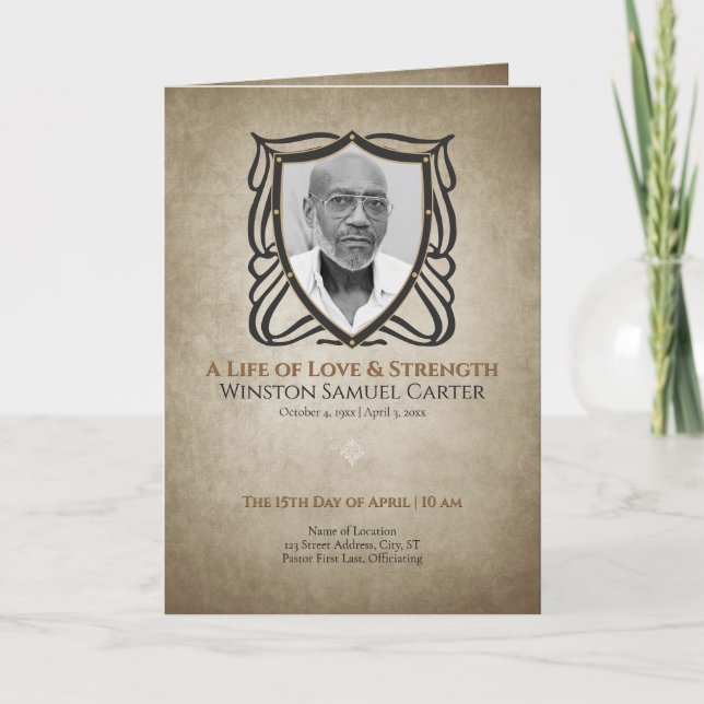 Invitación Medieval‑Inspired Shield 5 Photo Collage Funeral (Anverso)