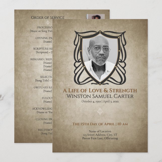 Invitación Medieval‑Inspired Shield 5 Photo Collage Memorial (Anverso / Reverso)