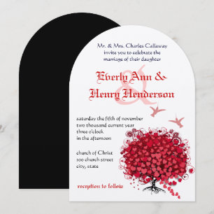 Invitación Medieval Renacimiento Lovebird Corazón Rojo Hoja Á