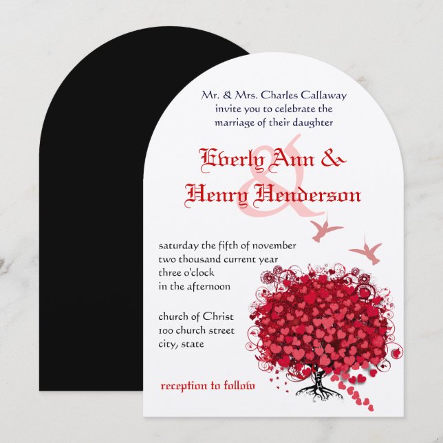Invitación Medieval Renacimiento Lovebird Corazón Rojo Hoja Á (Anverso / Reverso)