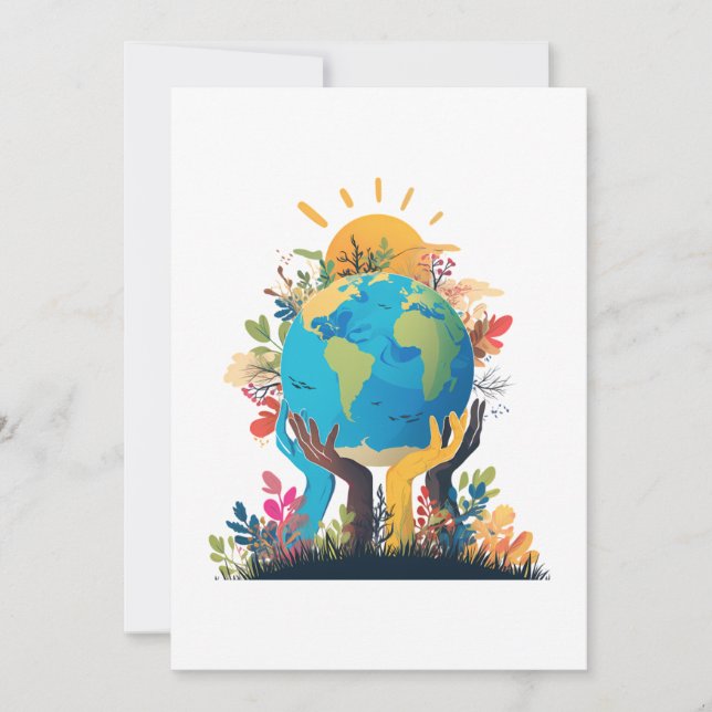 Invitación Medio ambiente - Ilustracion terrestre con mano y  (Anverso)