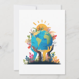Invitación Medio ambiente - Ilustracion terrestre con mano y 