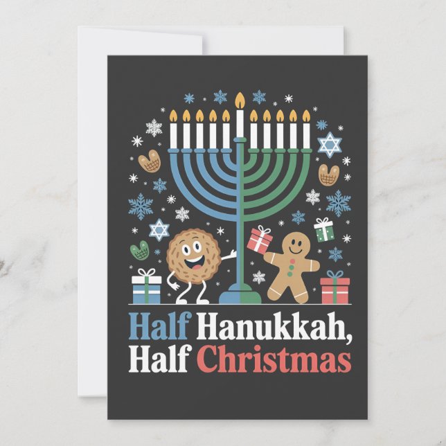 Invitación Medio Hanukkah mitad Navidades Funny Christmukkah (Anverso)
