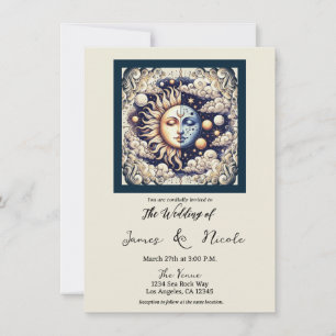 Invitación Medio sol celeste vintage y crema lunar beige