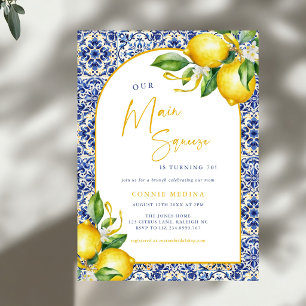Invitación Mediterranean Blue Tiles Lemons 70 Cumpleaños